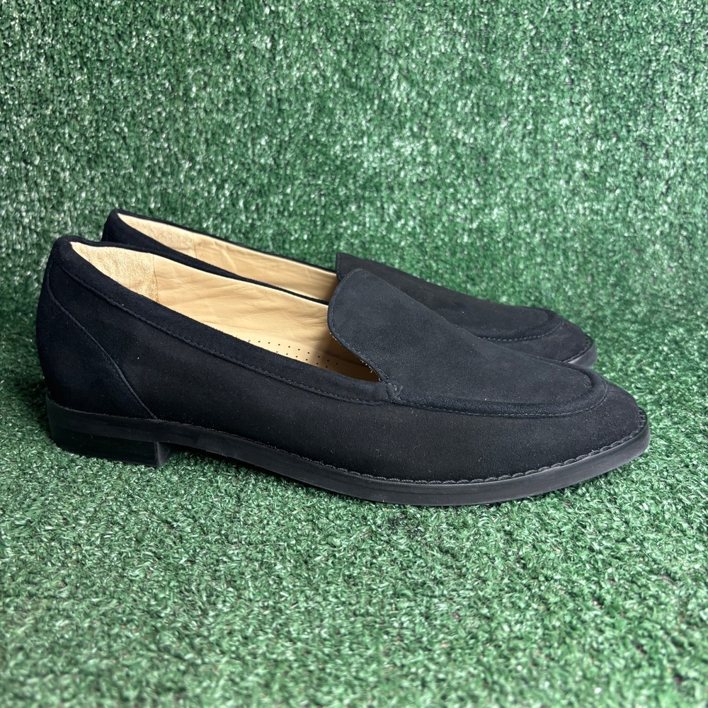 NEW Antonio Melani Ramona Suede Leather Loafers Classic Slip On Black Womens 10M